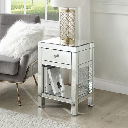 ACME 97959 Nysa Accent Table, Mirrored & Faux Crystals Inlay