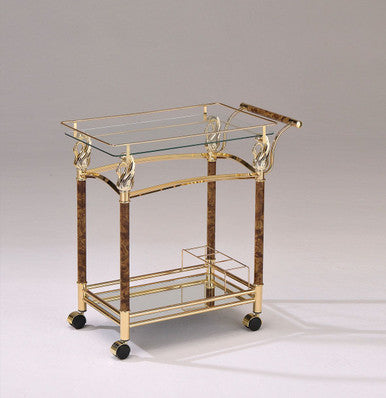 ACME 98002 Helmut Serving Cart, Gold Plated & Clear Glass ACME Furniture