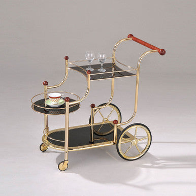 ACME 98006 Lacy Serving Cart, Gold Plated, Cherry Wood & Black Glass ACME Furniture
