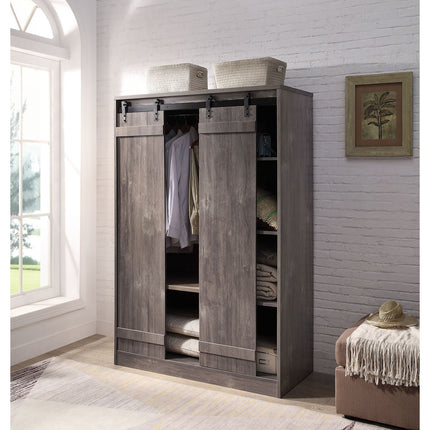 ACME 98092 Bellarosa Wardrobe, Weathered Gray Oak Finish