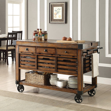 ACME 98184 Kaif Kitchen Cart, Distressed Chestnut ACME Furniture