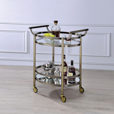 ACME 98190 Lakelyn Serving Cart, Brushed Bronze & Clear Glass ACME Furniture