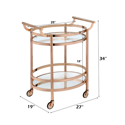 ACME 98192 Lakelyn Serving Cart, Rose Gold & Clear Glass
