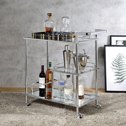 ACME 98215 Splinter Serving Cart, Clear Glass & Chrome Finish