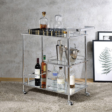 ACME 98215 Splinter Serving Cart, Clear Glass & Chrome Finish ACME Furniture