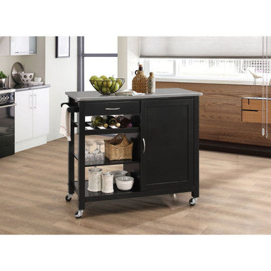 ACME 98317 Ottawa Kitchen Cart, Stainless Steel & Black ACME Furniture