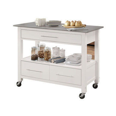 ACME 98330 Ottawa Kitchen Cart, Stainless Steel & White ACME Furniture