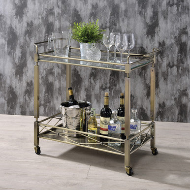 ACME 98350 Matiesen Serving Cart, Antique Gold & Clear Glass ACME Furniture
