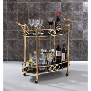 ACME 98351 Ottesen Serving Cart, Gold & Black Glass ACME Furniture