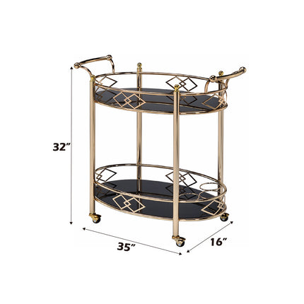 ACME 98351 Ottesen Serving Cart, Gold & Black Glass