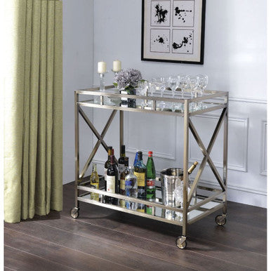 ACME 98352 Kristensen Serving Cart, Antique Gold & Mirror ACME Furniture