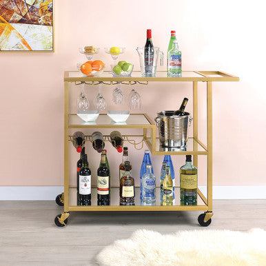 ACME 98354 Adamsen Serving Cart, Champagne & Mirror ACME Furniture