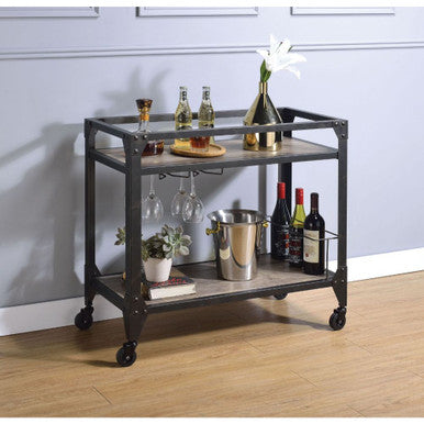 ACME 98355 Jorgensen Serving Cart, Rustic Oak & Charcoal ACME Furniture