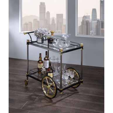 ACME 98370 Cyrus Serving Cart, Black/Gold & Clear Glass ACME Furniture