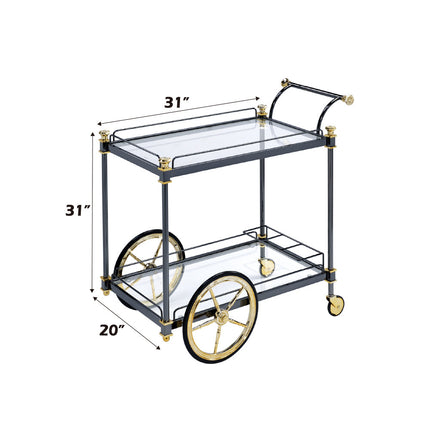 ACME 98370 Cyrus Serving Cart, Black/Gold & Clear Glass