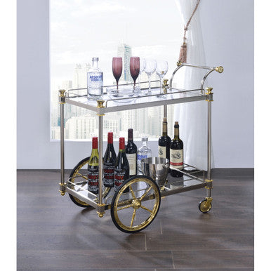 ACME 98372 Cyrus Serving Cart, Silver/Gold & Clear Glass ACME Furniture