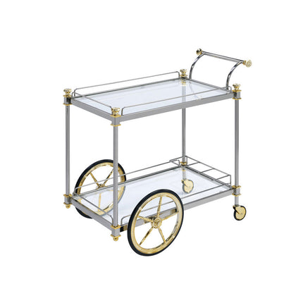 ACME 98372 Cyrus Serving Cart, Silver/Gold & Clear Glass