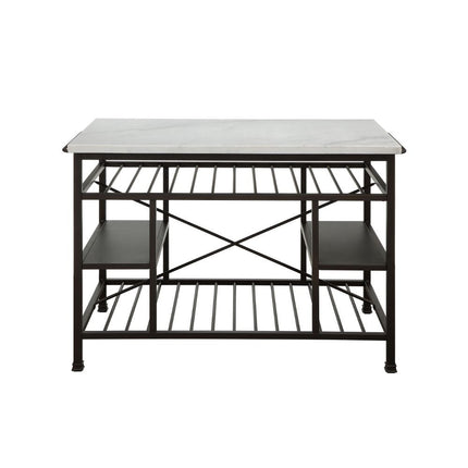 ACME 98400 Lanzo Kitchen Island (Counter), Marble & Gunmetal