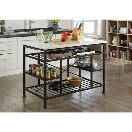 ACME 98400 Lanzo Kitchen Island (Counter), Marble & Gunmetal