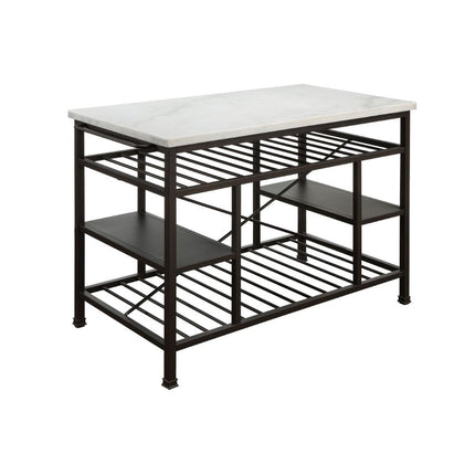ACME 98400 Lanzo Kitchen Island (Counter), Marble & Gunmetal