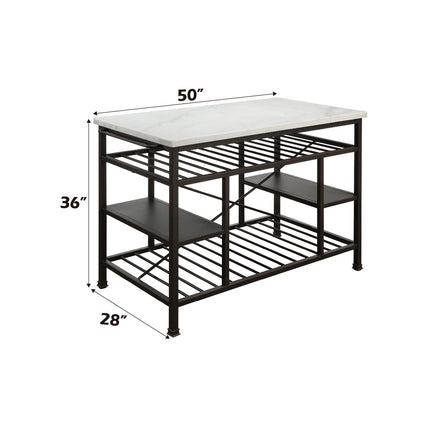 ACME 98400 Lanzo Kitchen Island (Counter), Marble & Gunmetal