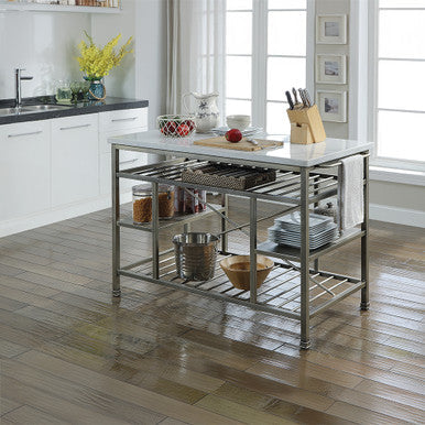 ACME 98402 Lanzo Kitchen Island (Counter), Marble & Antique Pewter ACME Furniture