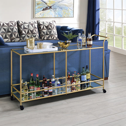 ACME 98425 Kenda Serving Cart, Clear Glass, Mirrored & Gold