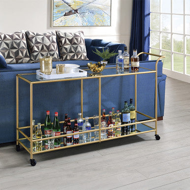 ACME 98425 Kenda Serving Cart, Clear Glass, Mirrored & Gold ACME Furniture