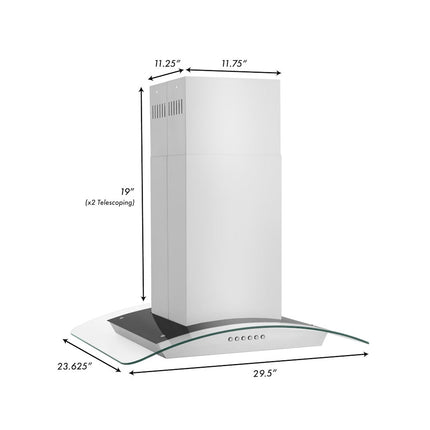 ZLINE 30” Alpine Series Convertible Island Mount Range Hood in Stainless Steel with Remote Control, LED lighting, and Dishwasher-Safe Baffle Filters (ALP70IS-30)