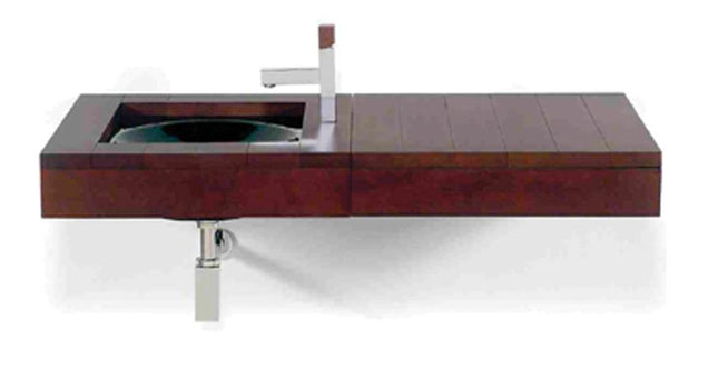 Whitehaus Antonio Miro Large Iroko Wood Wall Mount Counter Top Unit With Integral Drawer - AMMT02 Whitehaus
