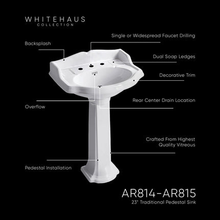 Whitehaus Isabella Collection Traditional Pedestal With An Integrated Small Oval Bowl - AR814-AR815-1H Whitehaus