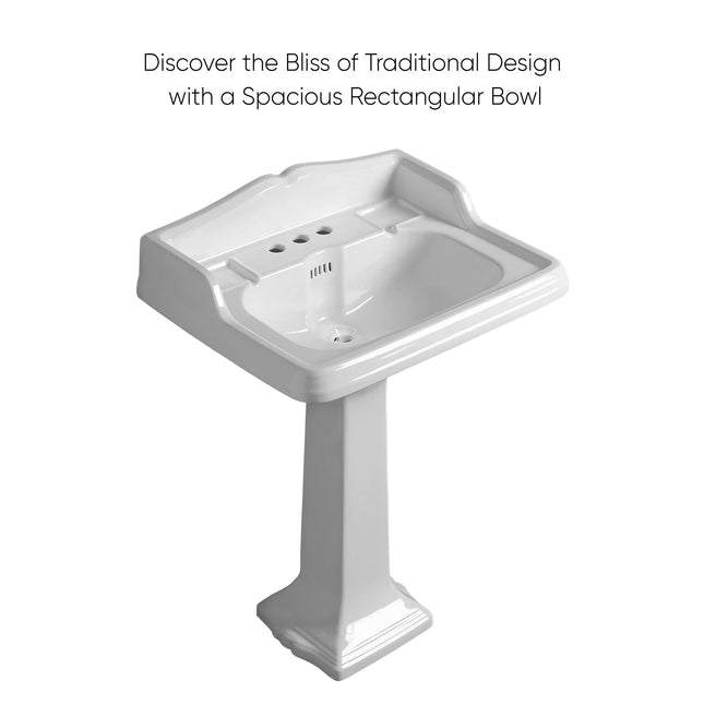 Whitehaus Isabella Collection Traditional Pedestal With An Integrated Large Rectangular Bowl - AR834-AR805-3H Whitehaus