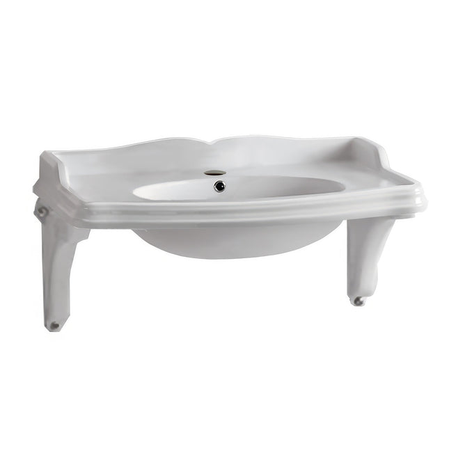 Whitehaus Isabella Collection Large Rectangular Wall Mount Basin With Integrated Oval Bowl - AR864-MNSLEN-1H Whitehaus