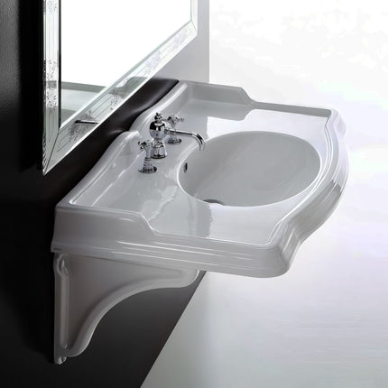 Whitehaus Isabella Collection 40" Rectangular Wall Mount Basin With Integrated Oval Bowl - AR874-MNSLEN-3H Whitehaus