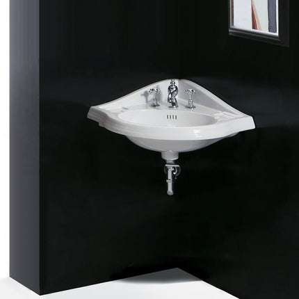 Whitehaus Isabella Collection Corner Wall Mount Basin with Widespread Hole Faucet Drilling - AR884-3H Whitehaus
