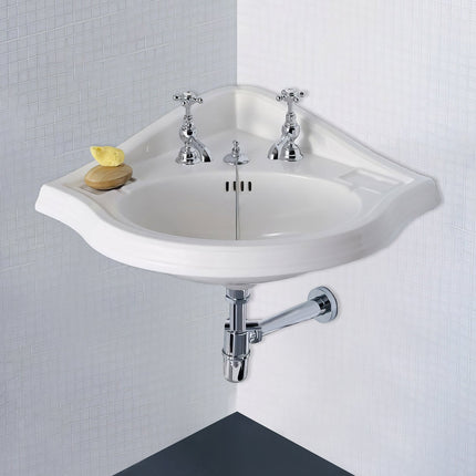 Whitehaus Isabella Collection Corner Wall Mount Basin with Widespread Hole Faucet Drilling - AR884-3H Whitehaus