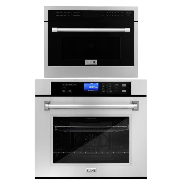 ZLINE Stainless Steel 24 in. Built-in Convection Microwave Oven and 30 in. Single Wall Oven with Self Clean (2KP-MW24-AWS30) Zline Appliances