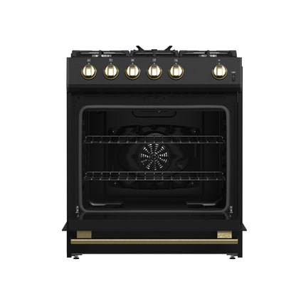 Forno Leonardo Espresso 30-Inch Black Gas Range, 5 Burners, 39,500 BTU, 5 cu.ft Convection Oven FORNO