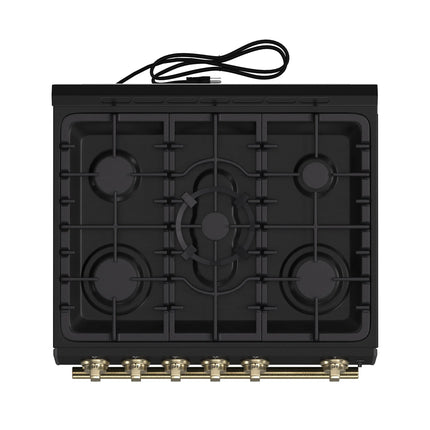 Forno Leonardo Espresso 30-Inch Black Gas Range, 5 Burners, 39,500 BTU, 5 cu.ft Convection Oven FORNO