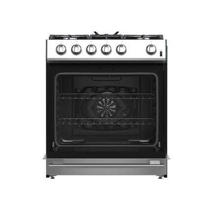 Forno Leonardo 30-Inch Stainless Steel Gas Range, 5 Sealed Burners (Totaling 39,500 BTU), 5 cu.ft. Convection Oven, Continuous Cast Iron Grates, Black Enamel Interior, Auto Re-Ignition, LP Conversion Kit Included FORNO