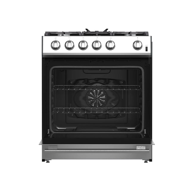 Forno Leonardo 30-Inch Stainless Steel Gas Range, 5 Sealed Burners (Totaling 39,500 BTU), 5 cu.ft. Convection Oven, Continuous Cast Iron Grates, Black Enamel Interior, Auto Re-Ignition, LP Conversion Kit Included FORNO