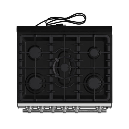 Forno Leonardo 30-Inch Stainless Steel Gas Range, 5 Sealed Burners (Totaling 39,500 BTU), 5 cu.ft. Convection Oven, Continuous Cast Iron Grates, Black Enamel Interior, Auto Re-Ignition, LP Conversion Kit Included FORNO