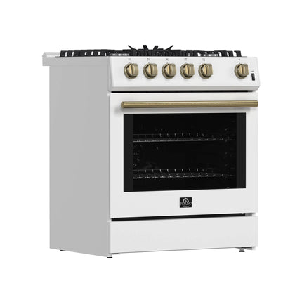 Forno Leonardo Espresso 30-Inch White Gas Range, 5 Burners, 39,500 BTU, 5 cu.ft Convection Oven FORNO