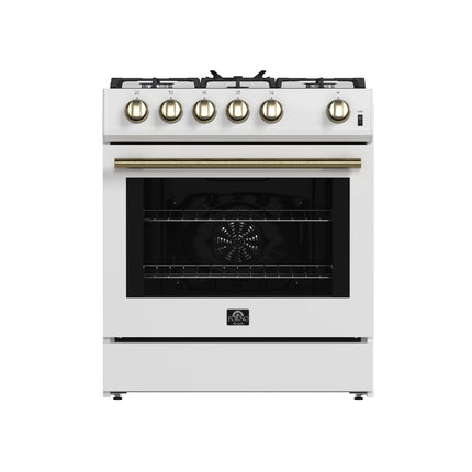 Forno Leonardo Espresso 30-Inch White Gas Range, 5 Burners, 39,500 BTU, 5 cu.ft Convection Oven FORNO