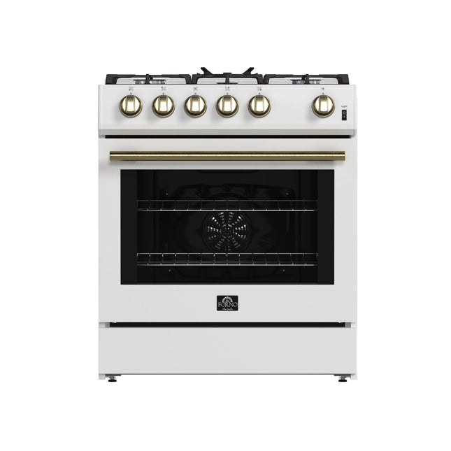 Forno Leonardo Espresso 30-Inch White Gas Range, 5 Burners, 39,500 BTU, 5 cu.ft Convection Oven FORNO
