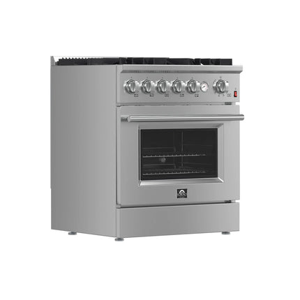 FORNO Giovanni 30-inch Gas Range Stainless Steel, 5 Burners 67,000 BTU, 4.32 cu.ft. Convection Oven FORNO
