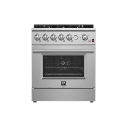 FORNO Giovanni 30-inch Gas Range Stainless Steel, 5 Burners 67,000 BTU, 4.32 cu.ft. Convection Oven FORNO
