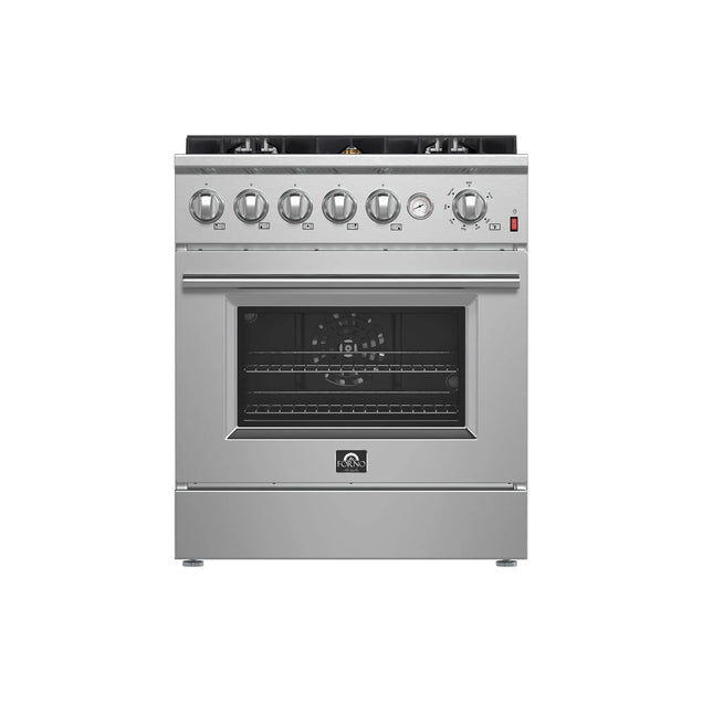 FORNO Giovanni 30-inch Gas Range Stainless Steel, 5 Burners 67,000 BTU, 4.32 cu.ft. Convection Oven FORNO