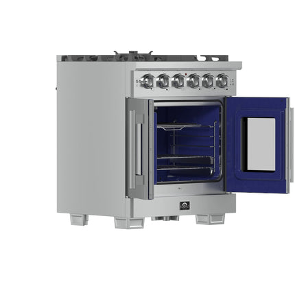 Forno Capriasca 30-Inch Freestanding French Door Gas Range, 4 Burners, Convection Oven, Energy Efficient FORNO