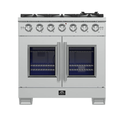 Forno Capriasca 36-Inch Freestanding French Door Gas Range, 6 Burners, Convection Oven, Energy Efficient FORNO